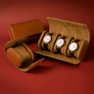 Custom Luxury Vintage Leather Watch Organizer Roll Packaging Watch Gift Wristwatch Travel Case 1 2 3 Bag Leather Watch Roll