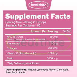 Compléments NAD pour femmes NAD+ Resvératrol Resvératrol Collagène Vitamine C Acide ascorbique Biotine Mélange en poudre - Product Image 3