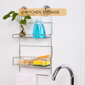 Étagère de douche suspendue à ventouse en acier inoxydable sans perçage, panier de rangement à plusieurs niveaux pour salle de bain - Product Image 5