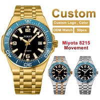 Herrenuhr mit Eigenem Logo Automatikwerk 8215 Edelstahl 50M Wasserdicht Leuchtend Zifferblatt Blaue Lünette Mechanische Armbanduhr