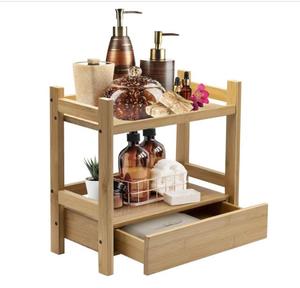 숨겨진 서랍이있는 <span class=keywords><strong>2</strong></span> 층 대나무 조리대 선반 욕실 및 침실 목재 디스플레이 스탠드 선반 용 대나무 책상 메이크업 주최자 - Product Image 1