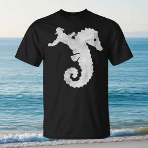 Cowboy Riding Ocean Seahorse T-shirt déchiré noir pour adulte unisexe - Product Image 3