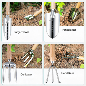 Ensemble d'outils de jardinage professionnels, manches en bois, outils de jardinage en acier inoxydable pour la maison et le jardin - Product Image 5