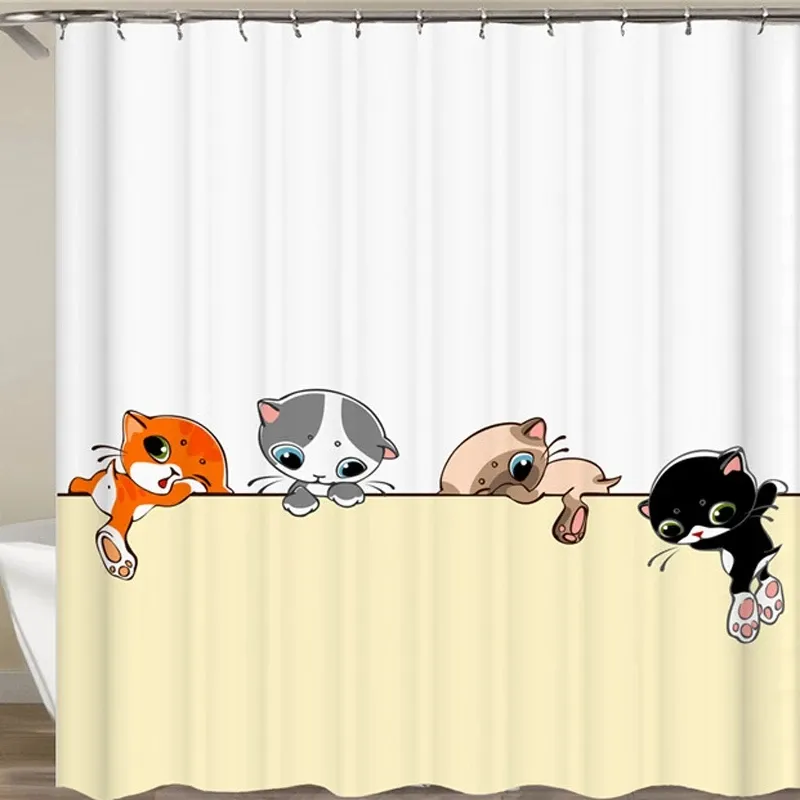 面白いシャワーカーテンフック付きの小さなバスルームカーテン装飾防水猫犬3Dバスクリエイティブパーソナリティシャワーカーテン