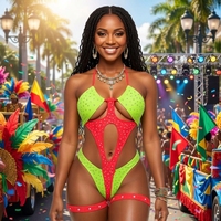 Traje de Baño Monokini Brillante con Diamantes, Diseño Sexy con Recortes, para Carnaval, Festival Caribeño, con Logotipo Personalizado, Venta al Por Mayor, Fabricación OEM ODM