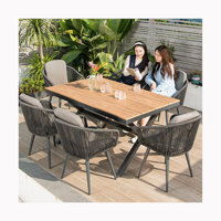 Ensemble de meubles d'extérieur ultra moderne, à la mode, patio, jardin, corde, chaise, rotin, bois, hôtel moderne, mobilier d'extérieur, maison, table à manger