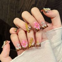 Faux ongles à presser faits main en ABS, 10 pièces, couleurs éclatantes, motif floral et canard, pour doigts, couleurs tendance