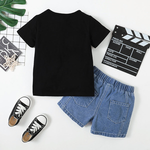 Vêtements pour bébé garçon 18 <span class=keywords><strong>mois</strong></span>, ensembles de tenue courte d'été pour bébé garçon <span class=keywords><strong>24</strong></span> <span class=keywords><strong>mois</strong></span>, manches courtes, lettres imprimées, hauts, Shorts en Denim élastique 2 pièces - Product Image 3