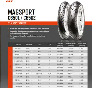 CCT Magsport de dos ruedas C6501 Scooter neumático y 100/70 -17 estabilidad neumáticos de la motocicleta