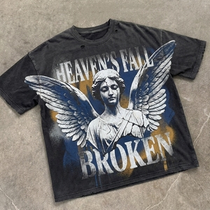 เสื้อยืดสตรีทแวร์ทรงโอเวอร์ไซส์แบบสั่งทำพิเศษสำหรับธุรกิจ B2B ผ้าคอตตอนหนา 300GSM ล้างสีแบบแอซิดวอช ลายกราฟิกวินเทจ ทรงบ็อกซี่ ครอป เสื้อยืดผู้ชาย - Product Image 1