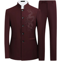 Vente en gros usine Zhongshan – Ensemble de costume traditionnel chinois pour homme, coupe ajustée, col montant, motif dragon, idéal pour mariage