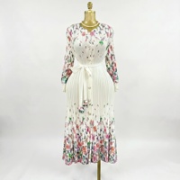 En stock, robe plissée pour femme de haute qualité, robe décontractée avec ceinture à perles imprimée, robe taille plus, robe plissée Miyake