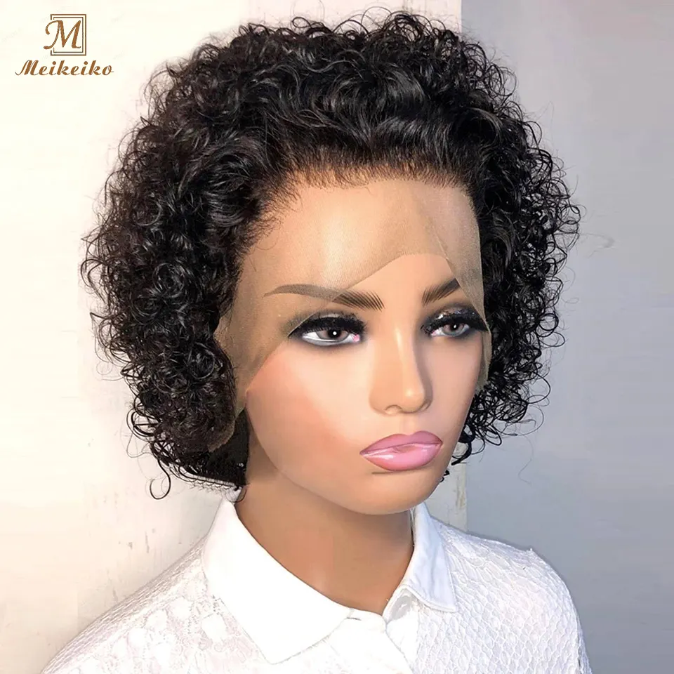 Pixie Cut Lace Wig 100% Human Hair Curly Short Bob Wigs For Women Full Machine Wig