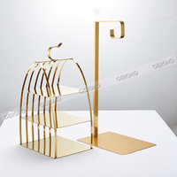 Ensemble de supports à dessert en acier inoxydable de luxe, cage à oiseaux, doré, argenté, poli miroir, multi-niveaux, buffet, pâtisserie, fruits, gâteaux