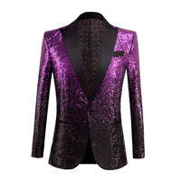 Veste à paillettes brillantes de couleur dégradée bicolore pour hommes, blazer de costume, manteau, fête de mariage