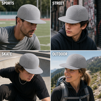 Casquette en maille à séchage rapide, hydrofuge, respirante, à cinq panneaux, visière plate, ajustable 56-62cm, logo personnalisé, vente en gros, OEM, faible MOQ