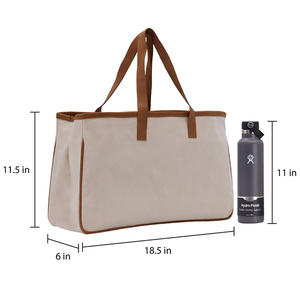 Neues Design Extra Große Kapazität Logo Bedruckt Anpassbare Personalisierte Canvas Initial Baumwolle Strandtasche Ledergriff - Product Image 2