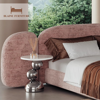 Cadre de lit en bois massif de style italien moderne, taille Queen/King, double, en tissu, mobilier de luxe pour la maison et l'hôtel