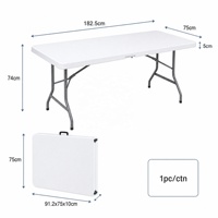 Table pliante spacieuse de 182 cm, blanche, en HDPE, avec structure métallique robuste pour pique-nique en plein air