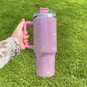 Handle 40Oz Rhinestone Bling Diamond Tumbler Stainless Steel Insulated Vacuum 40 Oz Travel <b>Mug</b> With Straw - Product Image 2