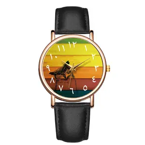  Relógio de pulso de couro com pulseira de relógio de pulso para homens, relógio de quartzo com mostrador árabe personalizado Milano ultrafino preto