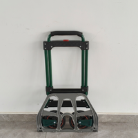 Carretilla de Carga Plegable Verde para Almacén, con Placa de Acero Antideslizante, Barra Telescópica, Portátil