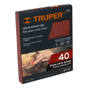 Master con 250 unidades Papel de lija de esmeril rojo grano 40 óxido de aluminio, Truper - Product Image 1