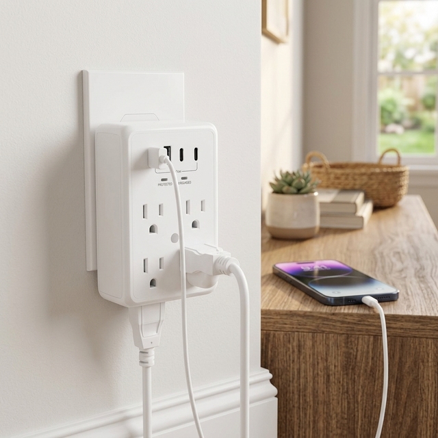 Multi Plug Wall Socket Extender with USB ETL for 6 AC Outlets & 4 USB Ports (2 Type-C & 2 Type-A)