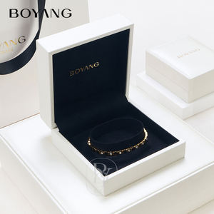 Scatola per Gioielli Boyang di Lusso in Pelle PU <span class=keywords><strong>Bianca</strong></span> con Logo Personalizzato Stampato Set di Confezioni per Orecchini Anelli Bracciali e Collane - Product Image 3
