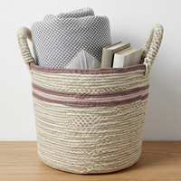 Panier de rangement écologique en jacinthe d'eau rayée, tissé à la main, avec poignées, pour chambre de bébé, jouets, couches, linge et vêtements