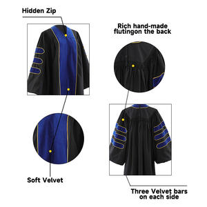 Deluxe <span class=keywords><strong>PhD</strong></span> vestido de graduación paneles de terciopelo de poliéster mate Unisex vestido de graduación de doctorado OEM ODM suministro a granel - Product Image 4