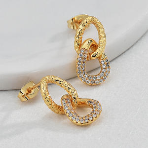 2024 Luxury Trendy Zircon Stud Earrings Geometrical Double Layer Circle Crystal Drop Gold Plated Copper <b>Brass</b> Main Stylish Gift - Product Image 3