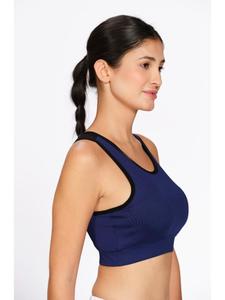 Munns & Mars Soutien-gorge de sport uni en polyester bleu marine pour femme avec rembourrage amovible, coutures anti-déplacement, sans armatures, couvrance totale - Product Image 5
