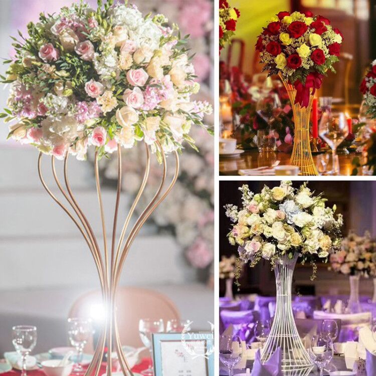 Customized wedding wrought iron flower basket wall art black and gold metal vase