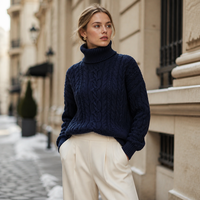 Ensemble pull et jupe en tricot épais à col roulé pour femme - Pull en laine cachemire et jupe - Tenue d'hiver en deux pièces