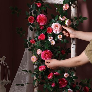 Artificial Rose Vines Silk Long Hanging <b>Decorative</b> <b>Wall</b> Floor Mounted General <b>Decoration</b> - Product Image 2