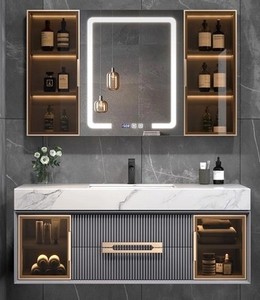 Fournisseur de vanité de <span class=keywords><strong>salle</strong></span> de bains flottante en <span class=keywords><strong>bois</strong></span> de luxe Armoire à miroir Contreplaqué au sol <span class=keywords><strong>noir</strong></span> mat moderne Garantie de 5 ans <span class=keywords><strong>Salle</strong></span> de bains - Product Image 2