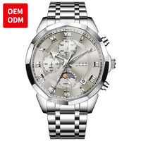 Montres chronographes personnalisées de luxe décontractées OEM ODM avec logo, montre pour homme, calendrier, phase de lune, montre à quartz étanche pour homme
