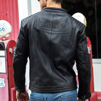 Ventes chaudes, vestes bomber en cuir véritable noir personnalisées pour moto, veste en cuir véritable pour homme
