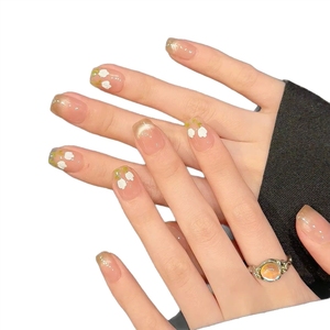 Faux ongles à presser effet œil de chat tulipe cristal, style printemps, faits main, dégradé doux rose nude, 10 pièces, vente en gros - Product Image 5