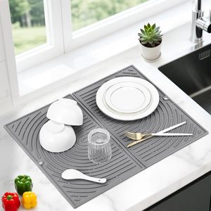Tapis de séchage pliable en silicone personnalisé pour évier de cuisine, support à vaisselle avec utilisation sur table - Product Image 1