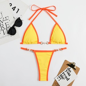 Costume da bagno bikini a due pezzi da donna taglie forti, tinta unita, ecologico, in spandex/poliestere, <span class=keywords><strong>con</strong></span> reggiseno a triangolo e <span class=keywords><strong>perizoma</strong></span>, per la spiaggia - Product Image 5