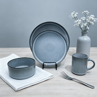 Ensemble de 16 assiettes et bols en céramique sans plomb, compatibles micro-ondes, série Ocean, design moderne minimaliste, vaisselle de cuisine