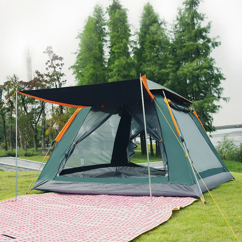 Volledige Automatische Quick-Opening Outdoor Camping Tenten Vier Dubbelzijdige Grote Ruimte Regendicht Zonnescherm Zilver Gecoat Outdoor Tenten