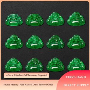 Natural jade(feicui) pendant ice-grade full green <b>Buddha</b> statue 18K gold heavily set with precious <b>stones</b> counterfeit product - Product Image 2