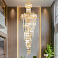 Lustres de plafond LED en cristal de luxe contemporains, longs, pour escalier, hôtel, villa, structure multicouche, blanc chaud, grand modèle