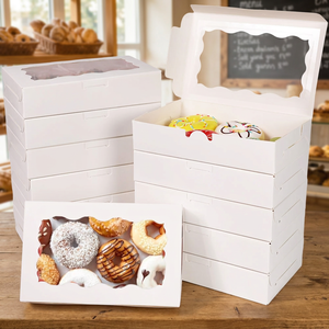 Boîte à pâtisserie en papier kraft de qualité alimentaire, colorée, en matériaux recyclés, 18x11x4cm, avec fenêtre transparente et poignée, style dossier, pour cupcakes - Product Image 4