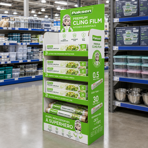 OEM ODM Eco Corrugated Display Stand, Custom Logo Rack for <b>Plastic</b> <b>Wrap</b>, Kitchen Supplies & Household Merchandising - Product Image 3