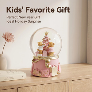 Globo di Neve Musicale con Orsacchiotto Rosa - Regalo Preferito dai Bambini <span class=keywords><strong>per</strong></span> Capodanno, Globo d'Acqua con Carillon - Globo di Neve Natalizio - Product Image 1