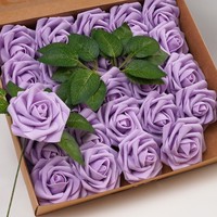 Coffret Cadeau de Roses Artificielles en Mousse Rose avec Feuilles Vertes pour Décoration de Mariage et Fêtes DIY